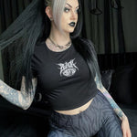 Metal Embroidered Logo Crop Top