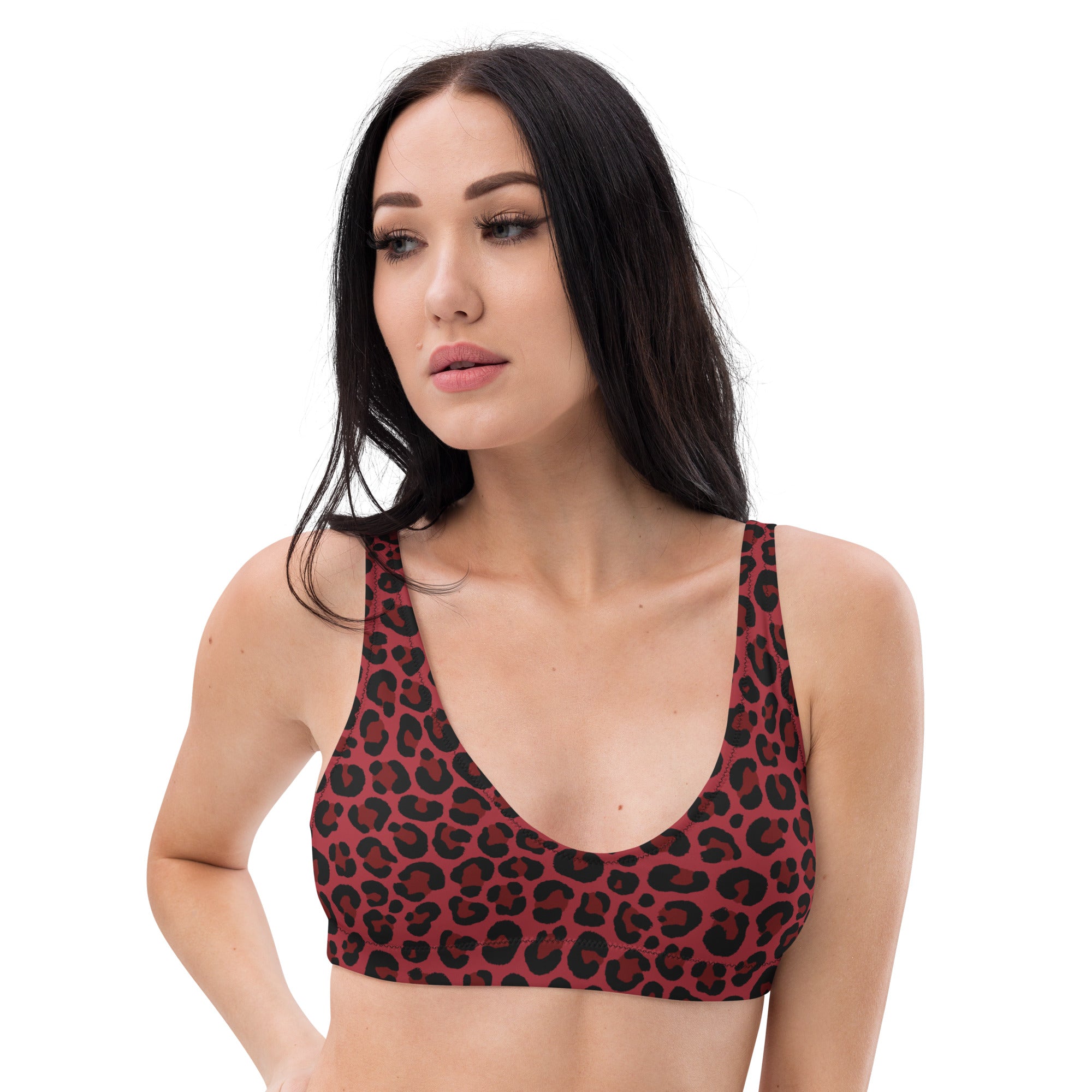 Red Leopard High-Waisted Bikini Top