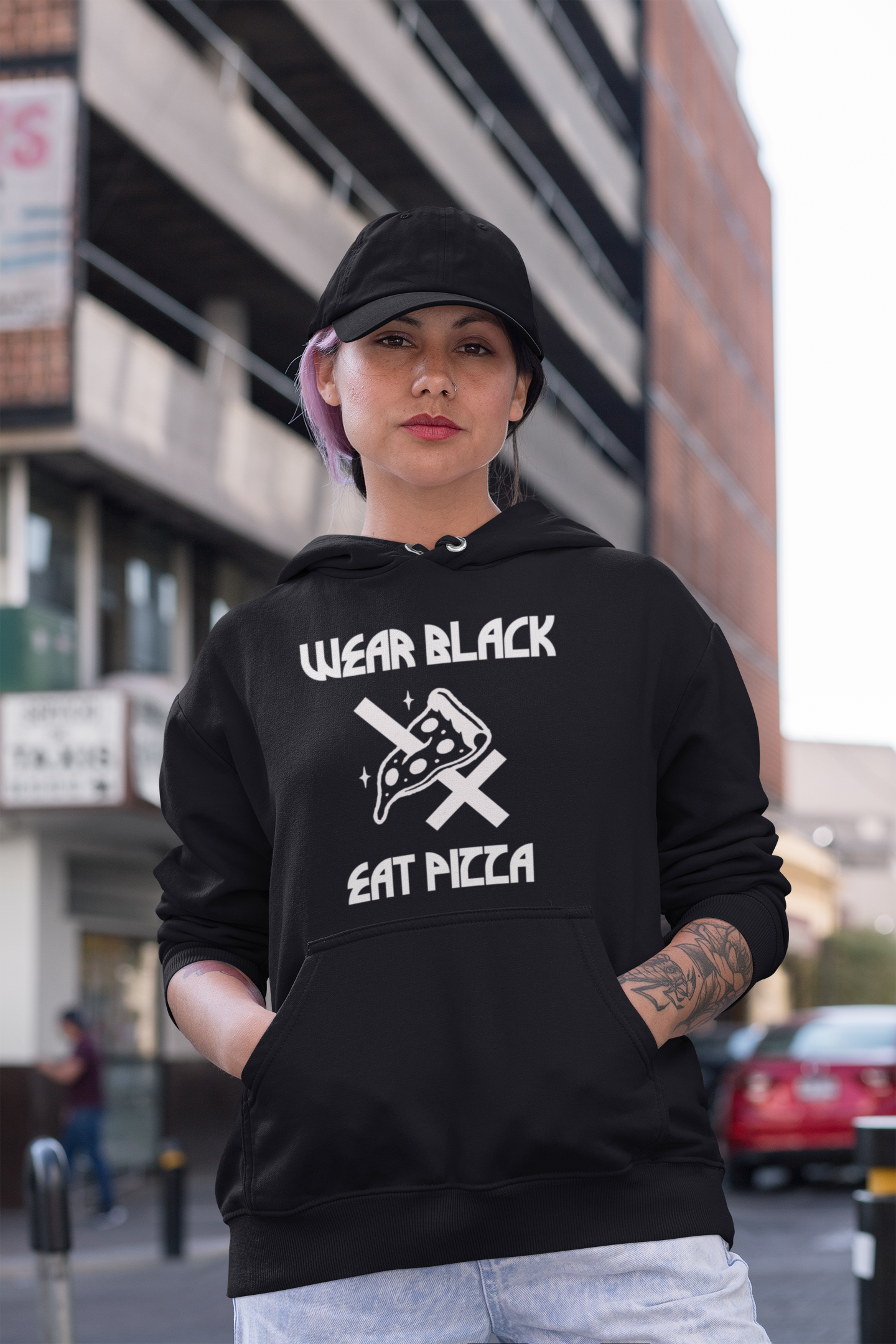 Wear Black Eat Pizza Unisex Hoodie